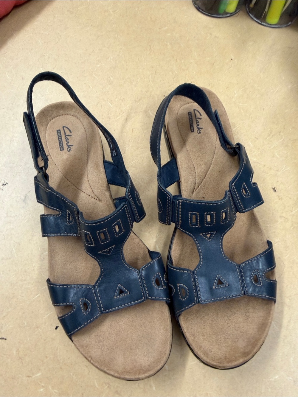 Clarks Women's Dark Blue Leather Slingback Sandals
